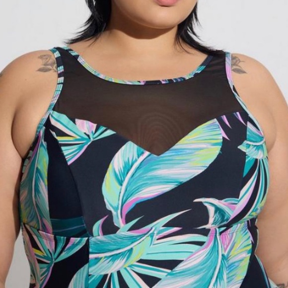 🆕🍃 Leaves Wireless Mesh High Neck One Piece Swimsuit 2 2X 18 20 NWT Torrid New - Picture 4 of 7